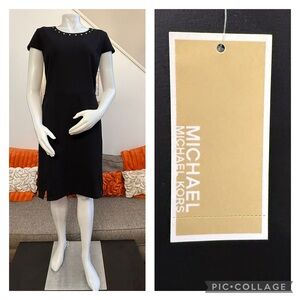 ❣️🆕Michael Kors Black Cap Sleeve Stud Neckline Detail Dress❣️
